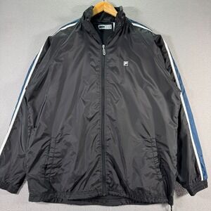 Vintage Fila Windbreaker Jacket Mens XL Black Mesh Lined‎ Lightweight Sportswear